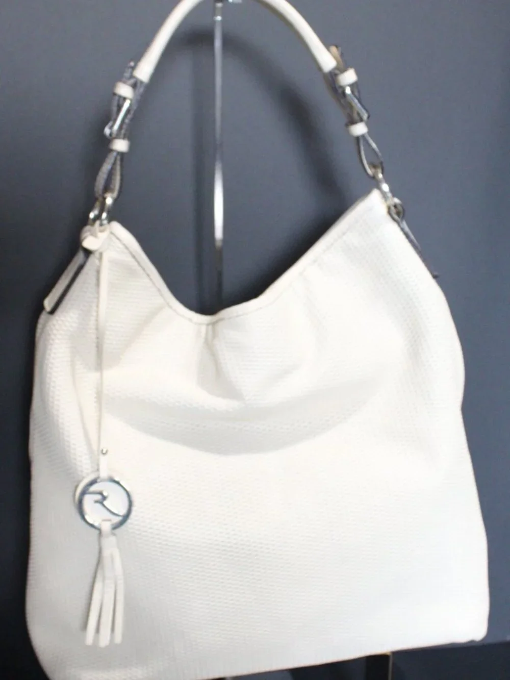 Varriale,  Creme Slouchy Hobo Bag with Silver Hardware
